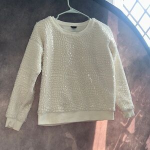 Ann Taylor Cream Shiny Textured Sweater